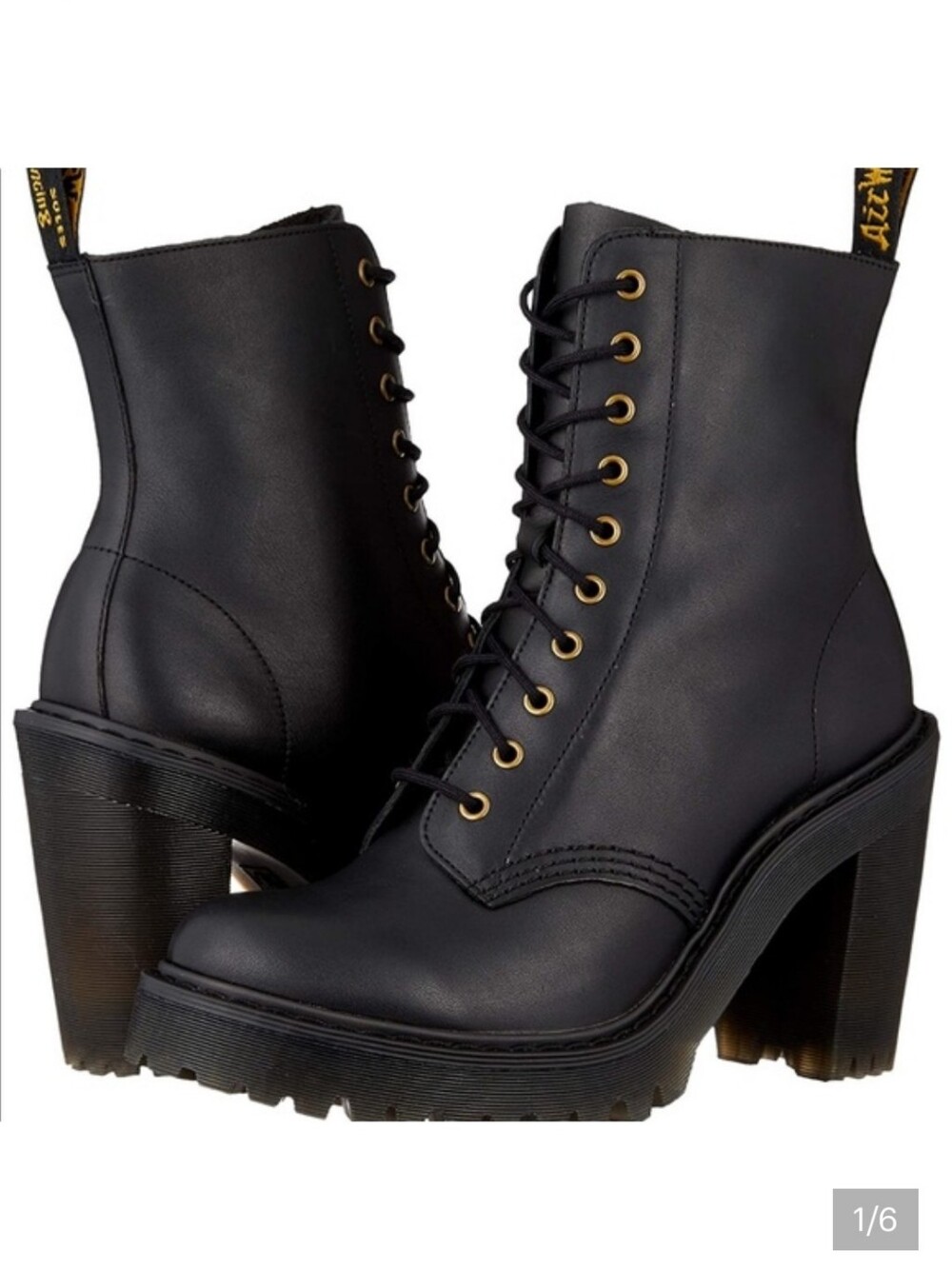 Kendra Dr. Martens Black Leather Lace-Up Heeled Ankle Boots